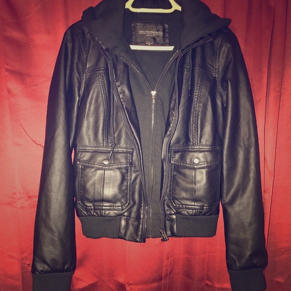 Obey propaganda leather jacket clearance