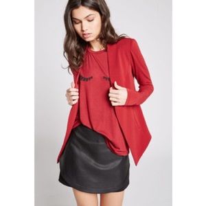 BCBG Red Open Front Asymmetrical Blazer