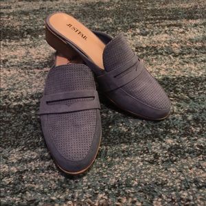 JustFab dusty blue sliders “Mylenee”