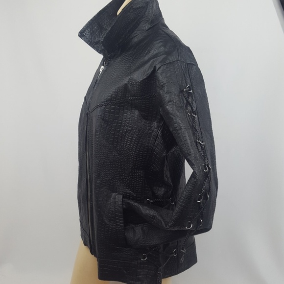 Womens Buffalo Croc Leather Jacket XL Biker Hippie - Picture 4 of 8