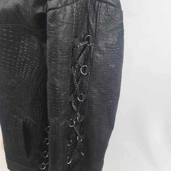 Womens Buffalo Croc Leather Jacket XL Biker Hippie - Picture 6 of 8