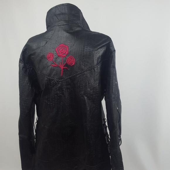 Womens Buffalo Croc Leather Jacket XL Biker Hippie - Picture 7 of 8