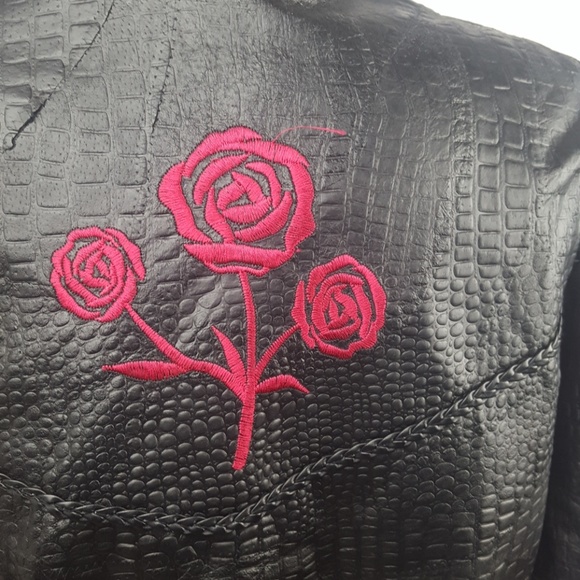 Womens Buffalo Croc Leather Jacket XL Biker Hippie - Picture 8 of 8