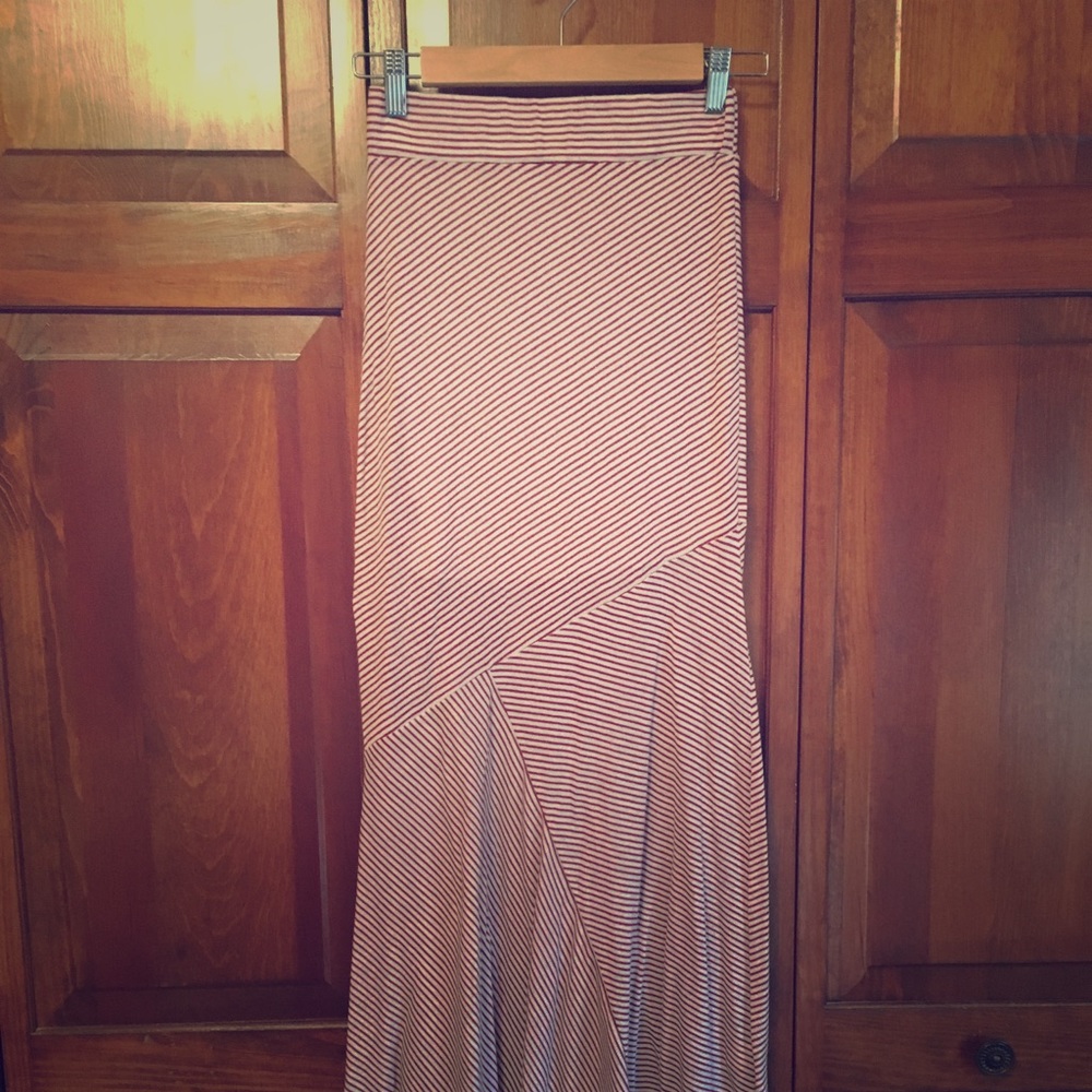 Red and cream striped maxi skirt