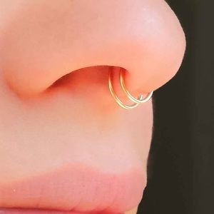 Fake/Faux Clip On Double Hoop Septum Ring Non Pierced Silver Gold or Rose Gold