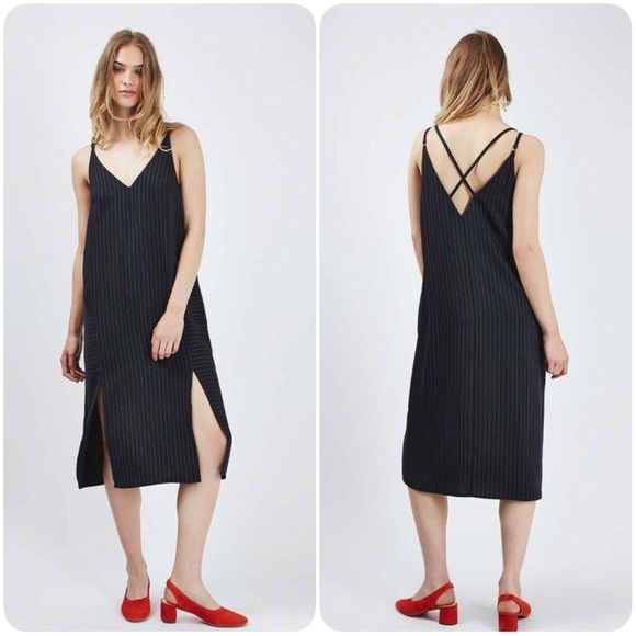 Topshop Dresses & Skirts - TOPSHOP Blue Spaghetti Straps Pinstripe Midi Dress