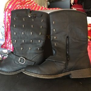New Ferrera Mini Skull Motorcycle Boots Size 10