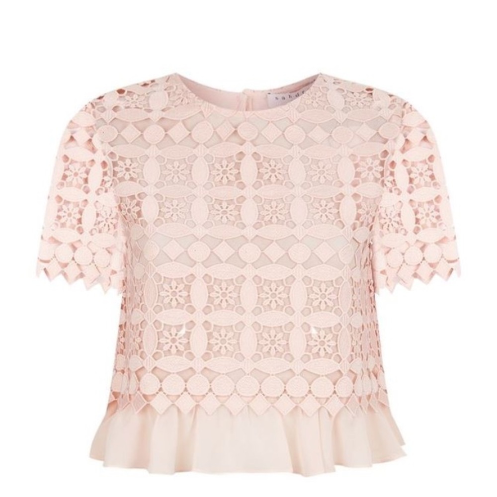 SANDRO BOXY CROP EMBROIDERED LACE TOP
