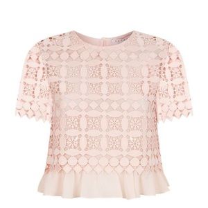SANDRO BOXY CROP EMBROIDERED LACE TOP