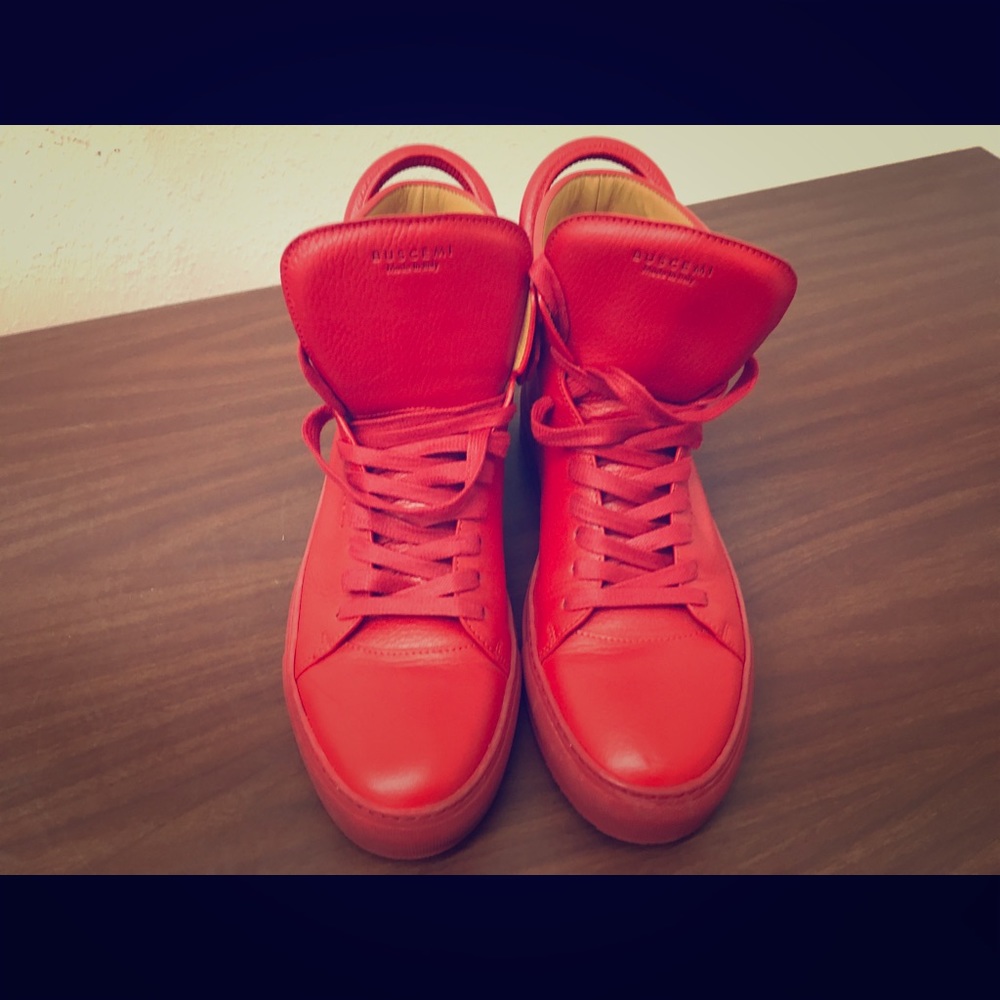 Red Buscemi Leather Hi Tops