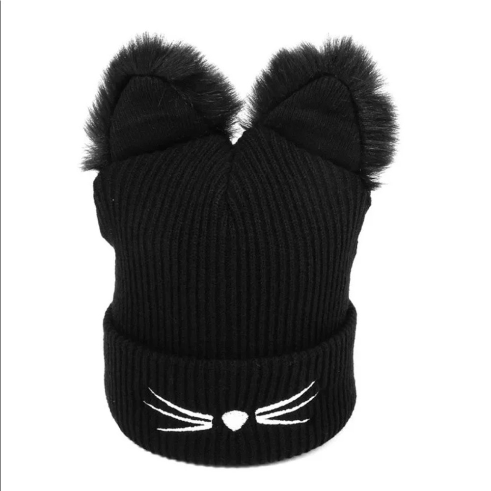 “P” Benie Punk Fuzzy Ears Knitted Hat - Picture 2 of 5