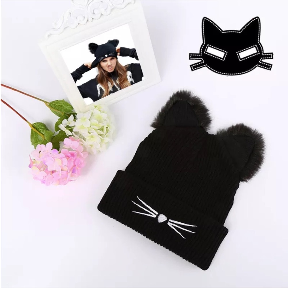 “P” Benie Punk Fuzzy Ears Knitted Hat - Picture 5 of 5