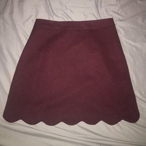 Burgundy scalloped A-line skirt