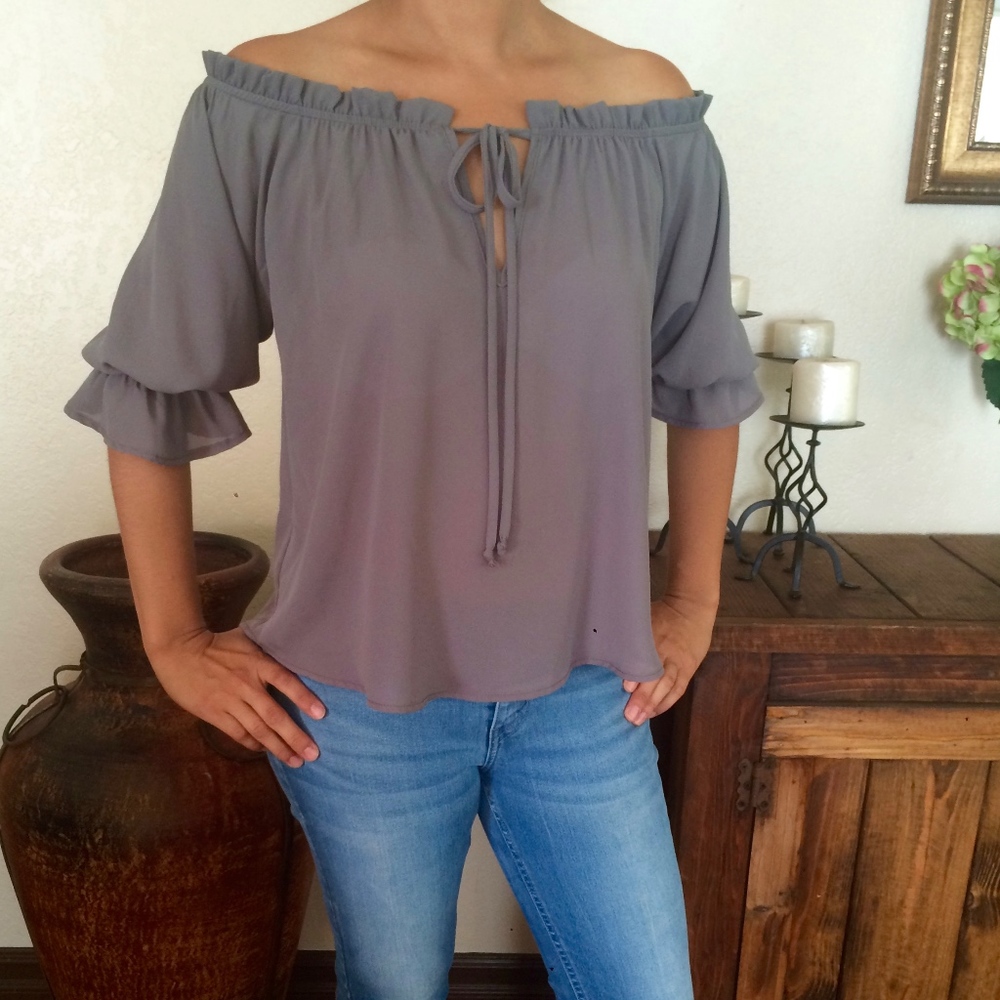 NWOT -  Off the shoulder gray sheer top