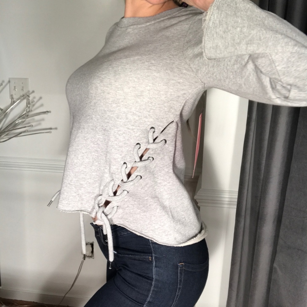 Betsey Johnson heather grey cotton sweater top - Picture 3 of 8