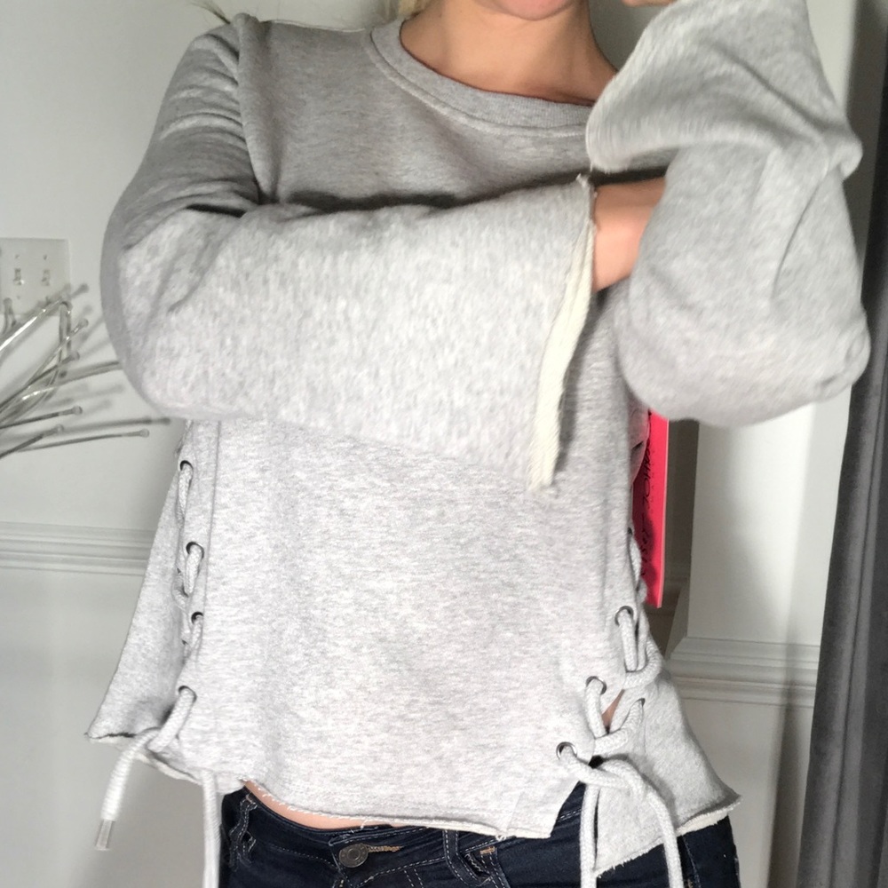 Betsey Johnson heather grey cotton sweater top - Picture 6 of 8