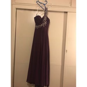 Purple one should beaded prom dress