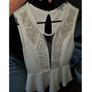 White w gold sequin peplum top
