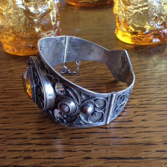 SOLD Vintage Citrine Silver Cuff Bracelet - Picture 6 of 8