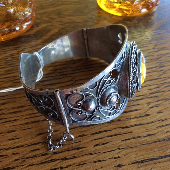 SOLD Vintage Citrine Silver Cuff Bracelet - Picture 8 of 8