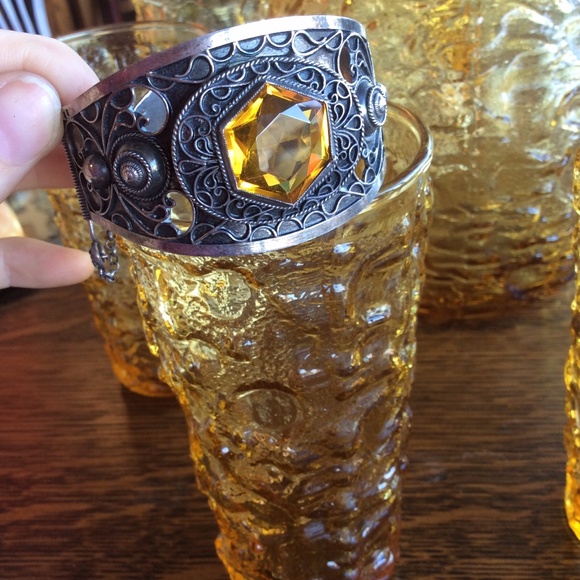 SOLD Vintage Citrine Silver Cuff Bracelet - Picture 7 of 8