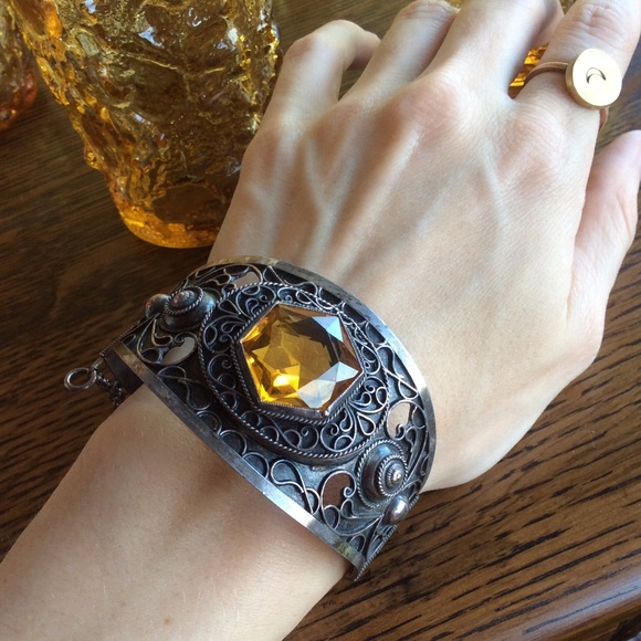 SOLD Vintage Citrine Silver Cuff Bracelet - Picture 2 of 8