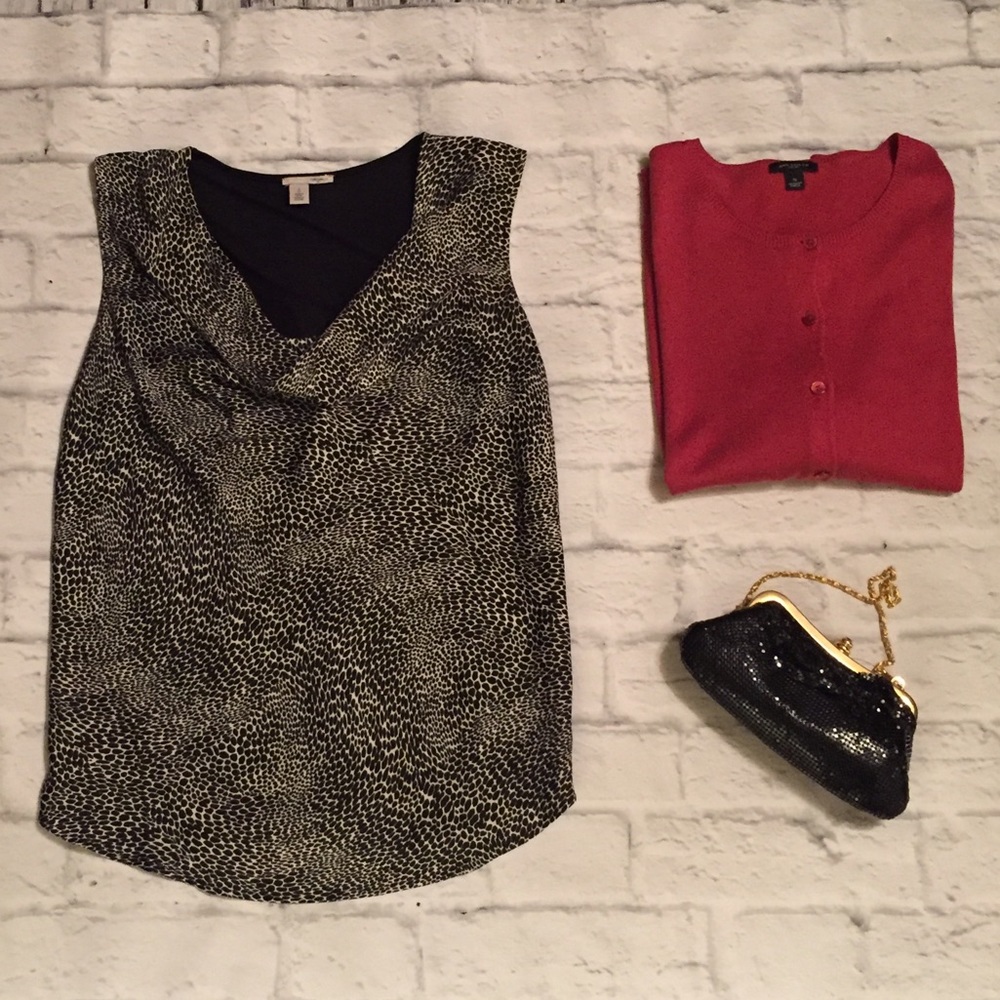 Halogen Black and White Cowl Neck Sleeveless Top