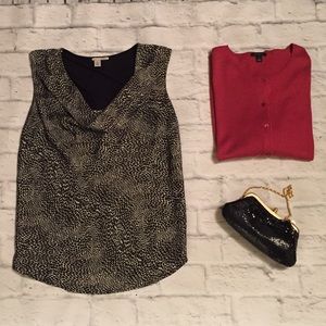 Halogen Black and White Cowl Neck Sleeveless Top