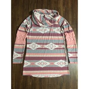 AZTEC COWL NECK LONG SLEEVE