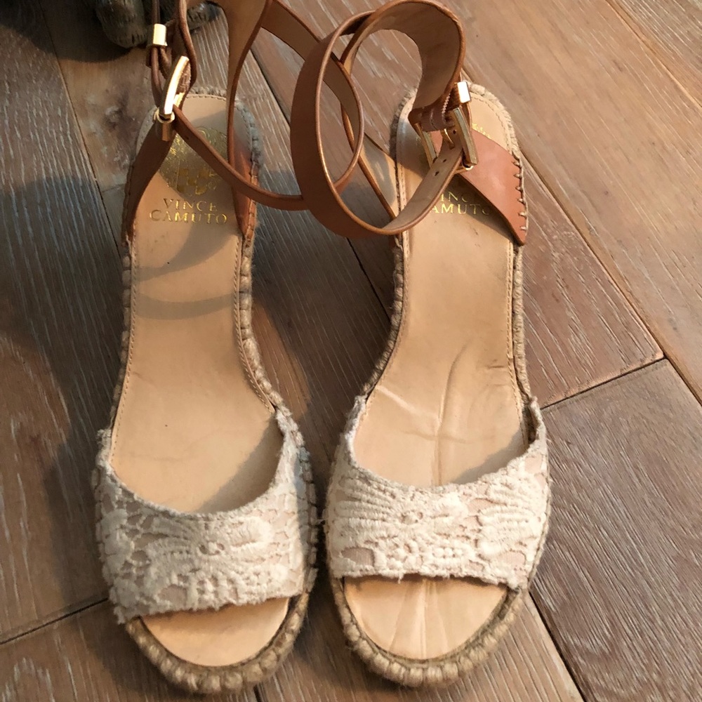 Espadrilles- cream lace 3 inch heels