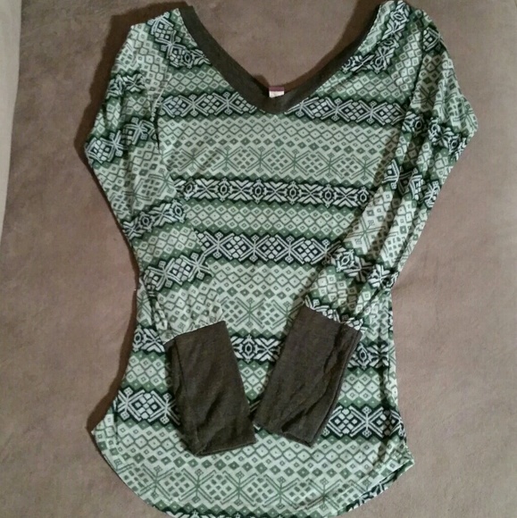 Free People Tops - Free People Green Fair Isle Long-Sleeve Tee