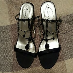 Black T Strap Heeled Sandals