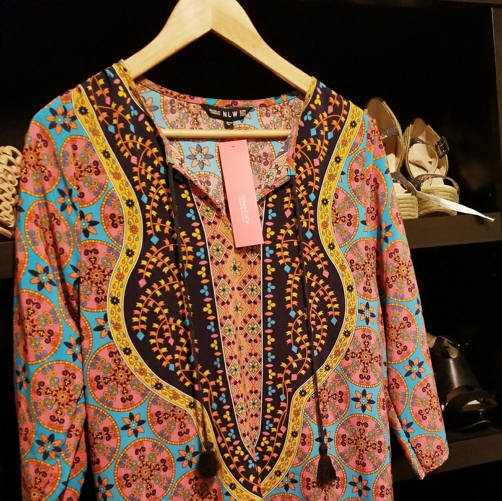 New/Tag beautiful Boho chic dress.  Multicolor