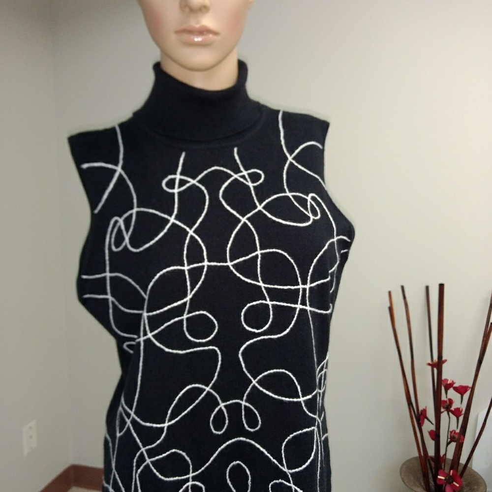 Style & Co Womens Black Sleeveless Turtle Neck Top