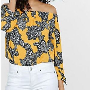Chain Floral Off The Shoulder Tie Sleeve Blouse