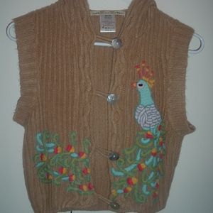 Unique Beige Peacock Hooded Sweater Vest
