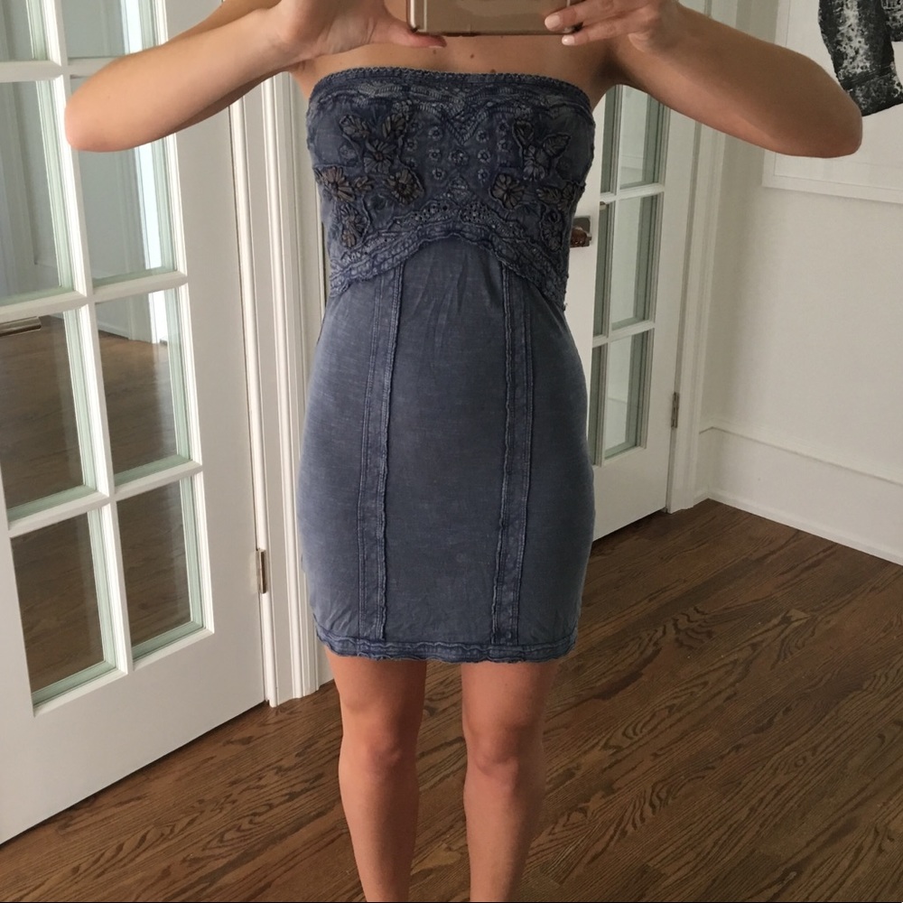 Free people strapless bodycon denim dress