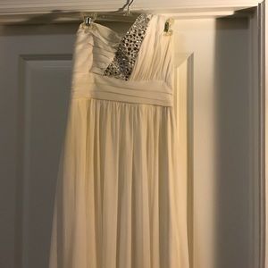 white, one shoulder prom dress