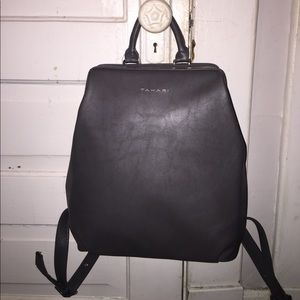 Charcoal grey Tahari leather backpack