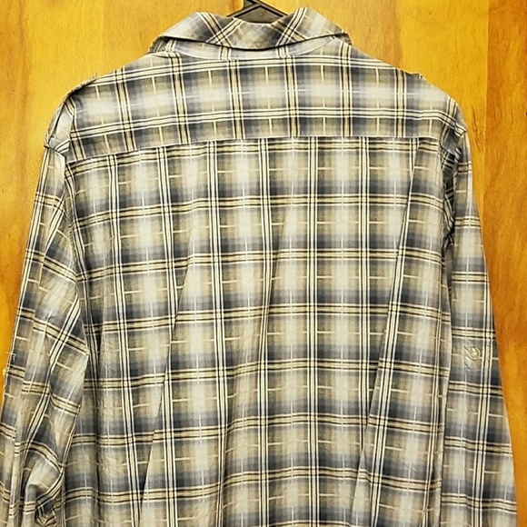 Men's blue tan and white long sleeve button down s - Picture 2 of 2