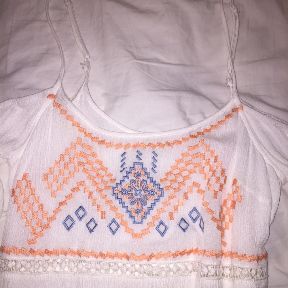 White off the shoulder tunic with Aztec print