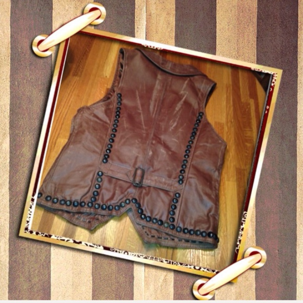 ✅NWT Distressed Genuine Leather Bikers Band Vest - Picture 2 of 4