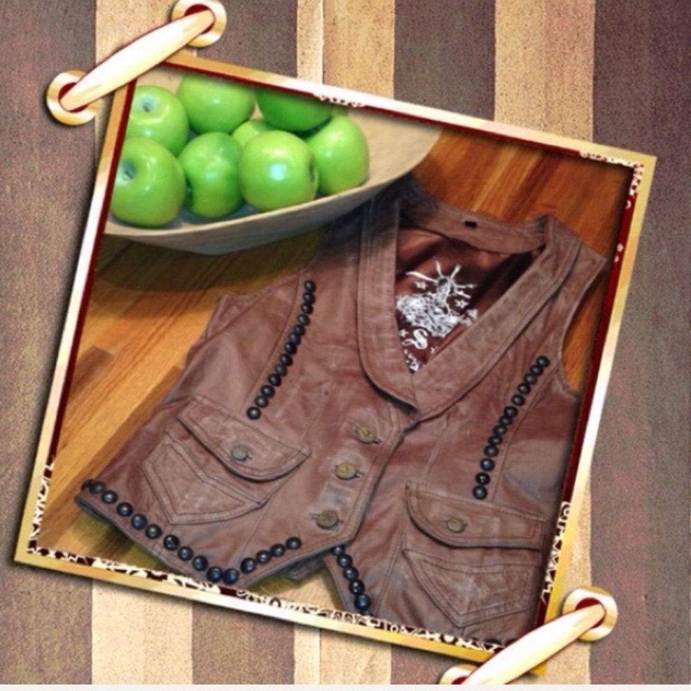 ✅NWT Distressed Genuine Leather Bikers Band Vest - Picture 4 of 4