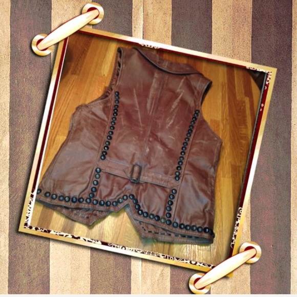 ✅NWT Distressed Genuine Leather Bikers Band Vest - Picture 2 of 4