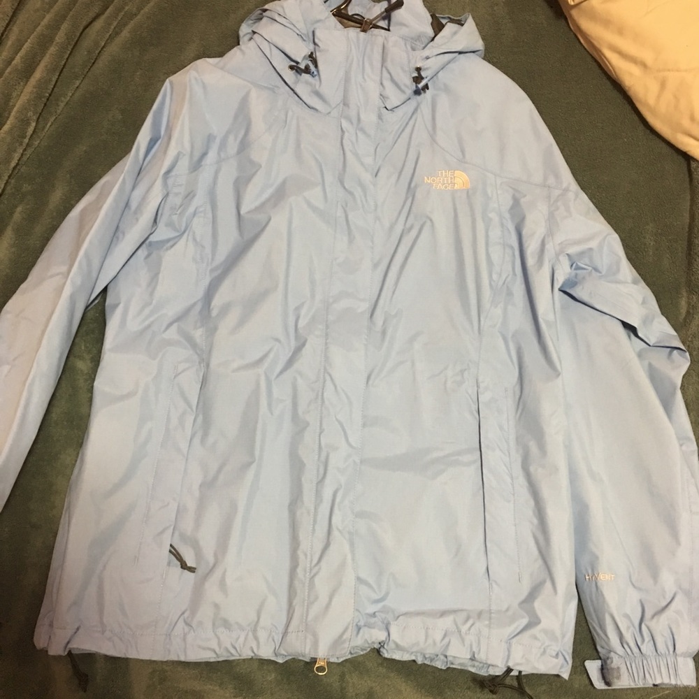 North face light blue colored rain jacket