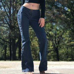 Vintage 80's Low Flare Bottom Side Scrunched Jeans