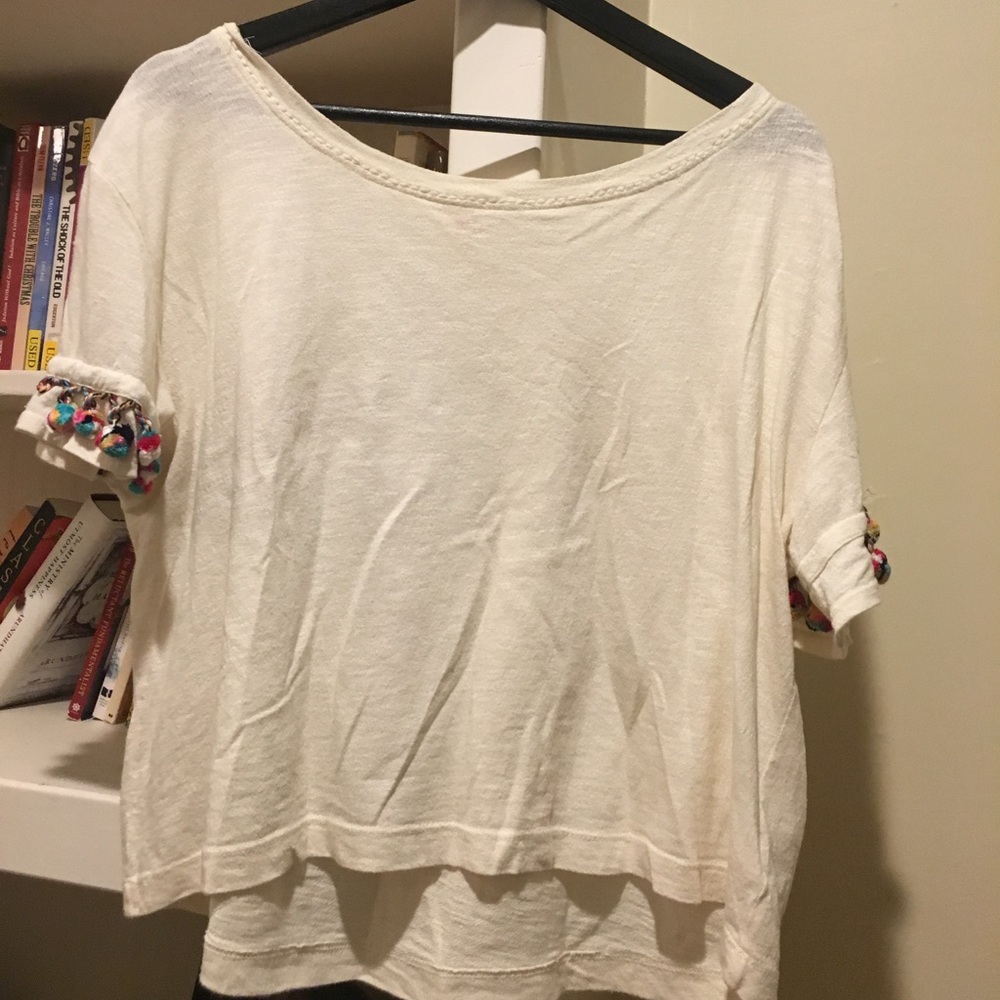 Anthropologie Pom Pom Sleeve Top