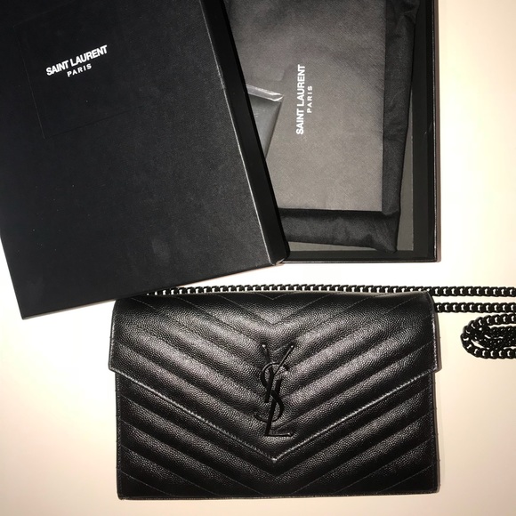 Yves Saint Laurent Handbags - YSL MONOGRAM CHAIN WALLET IN BLACK