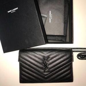 YSL MONOGRAM CHAIN WALLET IN BLACK