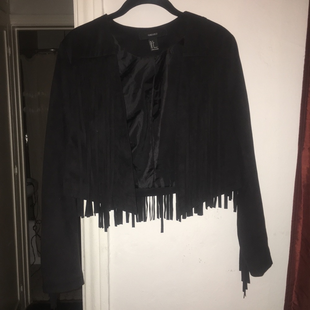 Black Fringe Faux Suede Jacket
